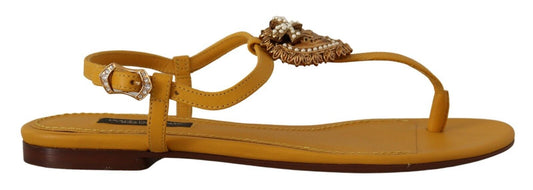 Dolce &amp; Gabbana Senf Leder Devotion Flats Sandalen Schuhe