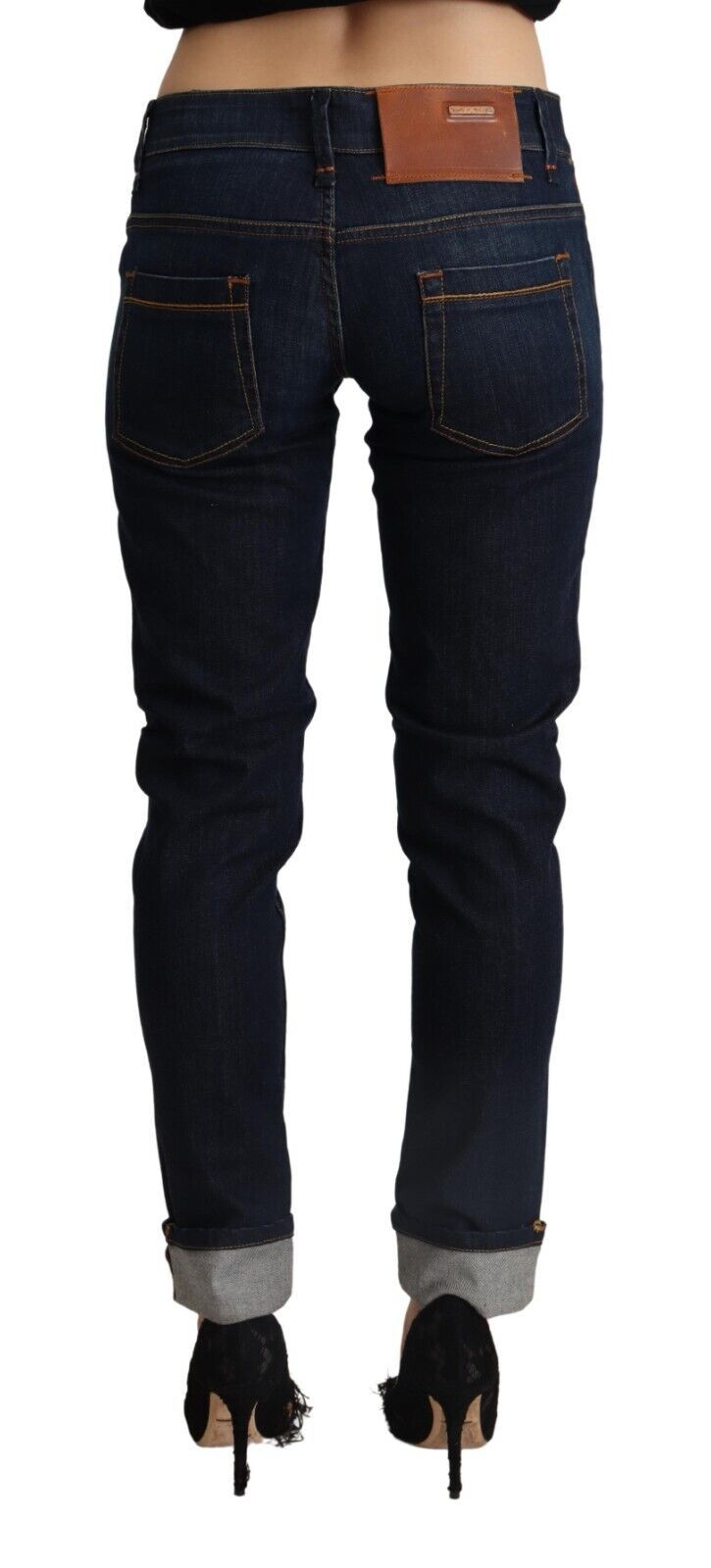 Acht Blaue Baumwolle Niedrige Taille Slim Fit Denim Damen Hose Jeans