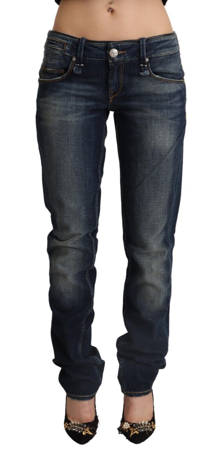 Acht – Dunkelblaue Skinny-Jeans aus gewaschener Baumwolle mit niedriger Taille