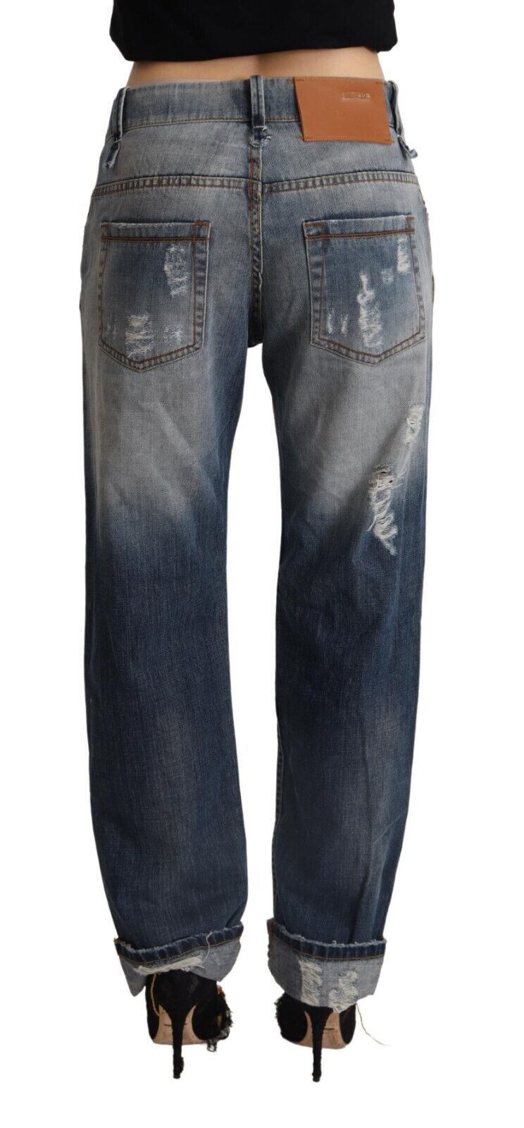 Acht – Blaue, zerfetzte Jeans aus Baumwolle mit mittlerer Taille und geradem Schnitt