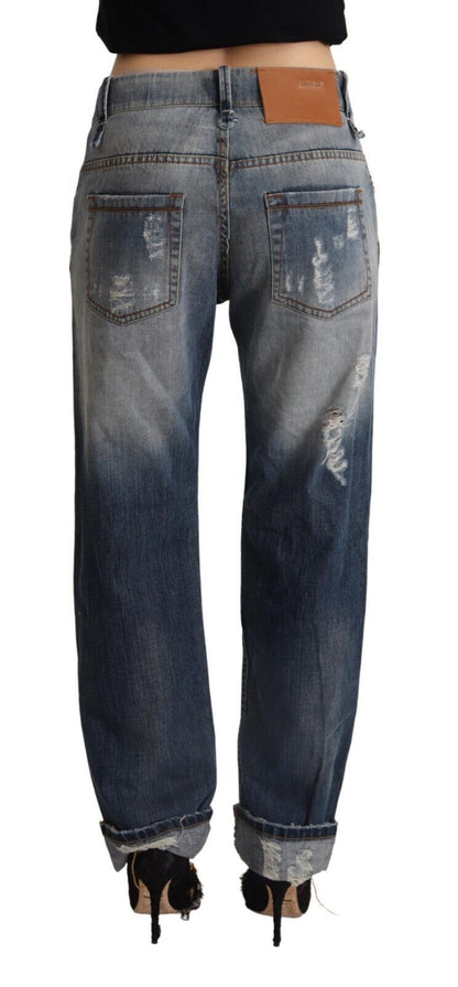 Acht – Blaue, zerfetzte Jeans aus Baumwolle mit mittlerer Taille und geradem Schnitt
