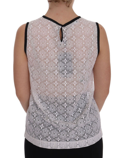 Dolce &amp; Gabbana – Weißes Nylon-Tank-T-Shirt mit Spitzenblumenmuster