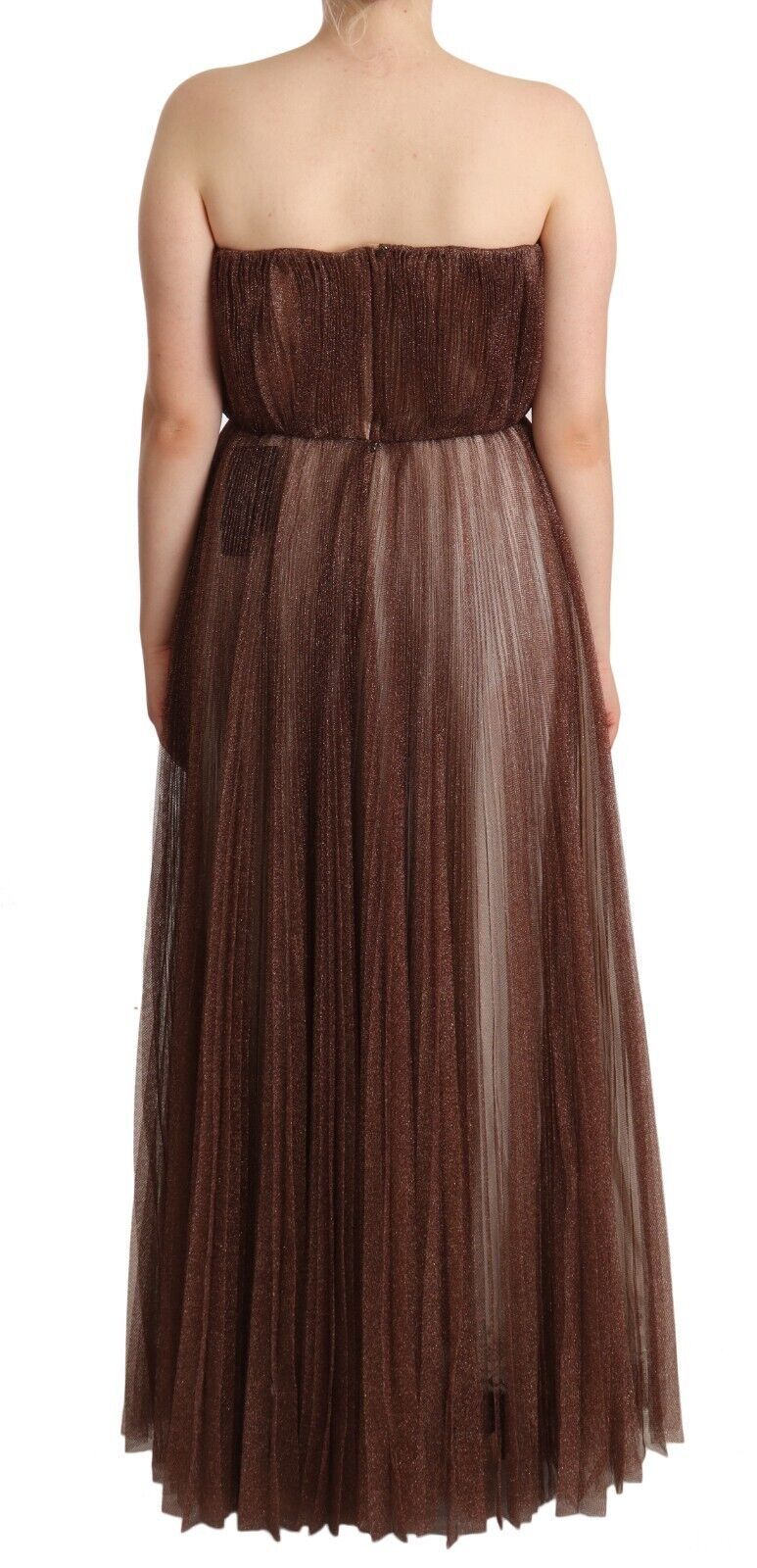 Dolce &amp; Gabbana – Maxikleid aus Polyester in Metallic-Bronze