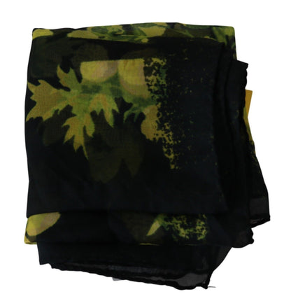 GF Ferre Schwarz Gelb Blumen Wickelschal Foulard Schal