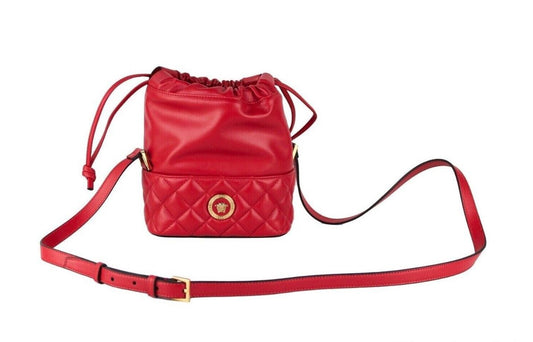 Versace Rote gesteppte Leder-Umhängetasche mit Kordelzug