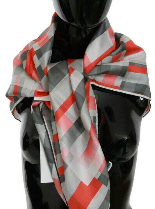 Costume National Grau Rot Seidenschal Foulard Wickelschal