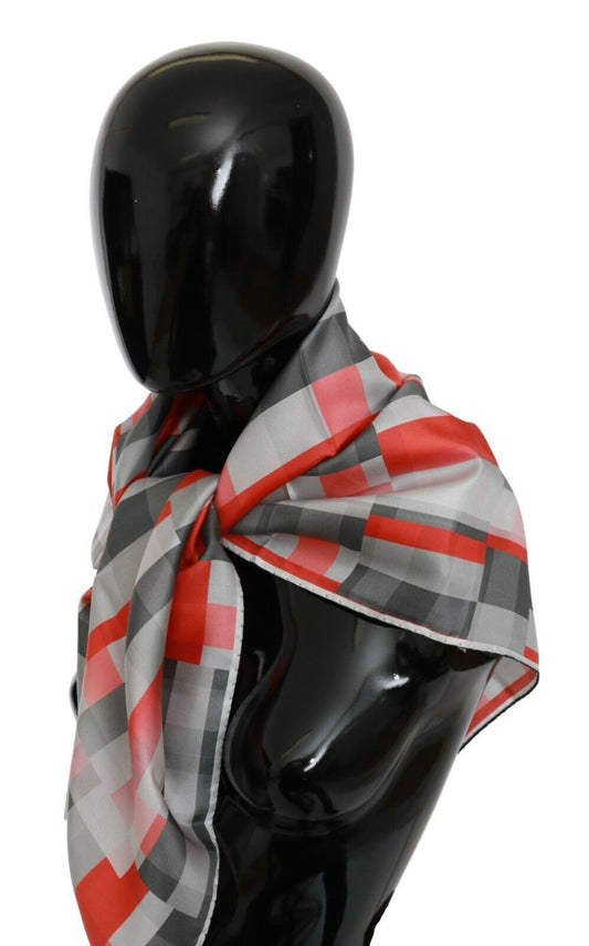Costume National Grau Rot Seidenschal Foulard Wickelschal