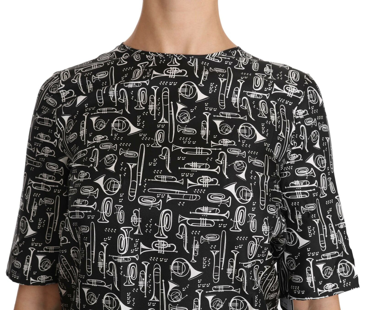 Dolce &amp; Gabbana – Schwarze Seidenbluse mit Musikinstrumenten-Print