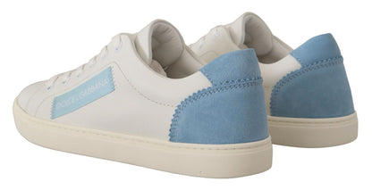 Dolce &amp; Gabbana Weiß Blau Leder Low Top Sneakers Schuhe