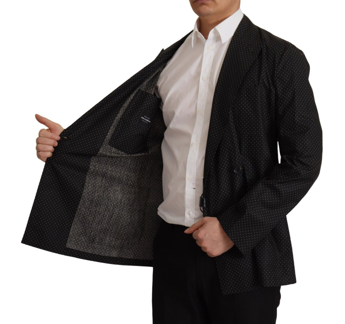 Dolce &amp; Gabbana – Schwarze Blazerjacke aus gepunkteter Baumwolle