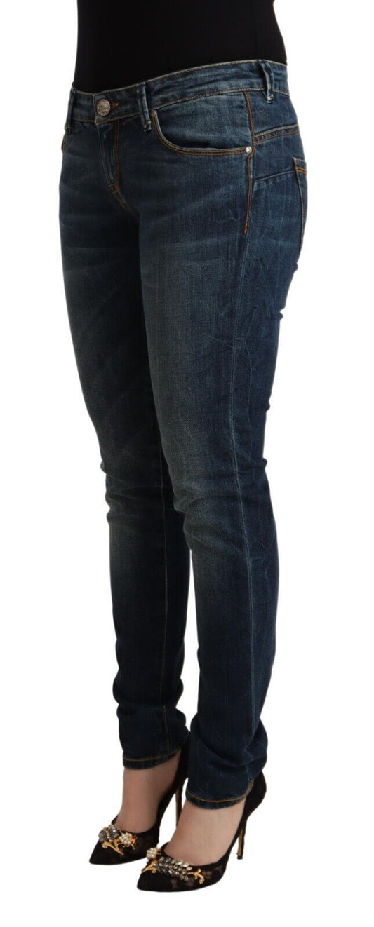 Acht – Blaue, verwaschene Slim-Fit-Jeans aus Baumwolle mit niedriger Taille