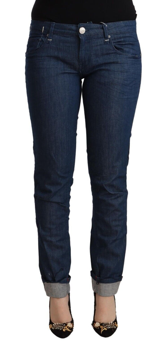 Acht – Blaue Skinny-Jeans aus Baumwolle mit niedriger Taille und umgeschlagenem Saum