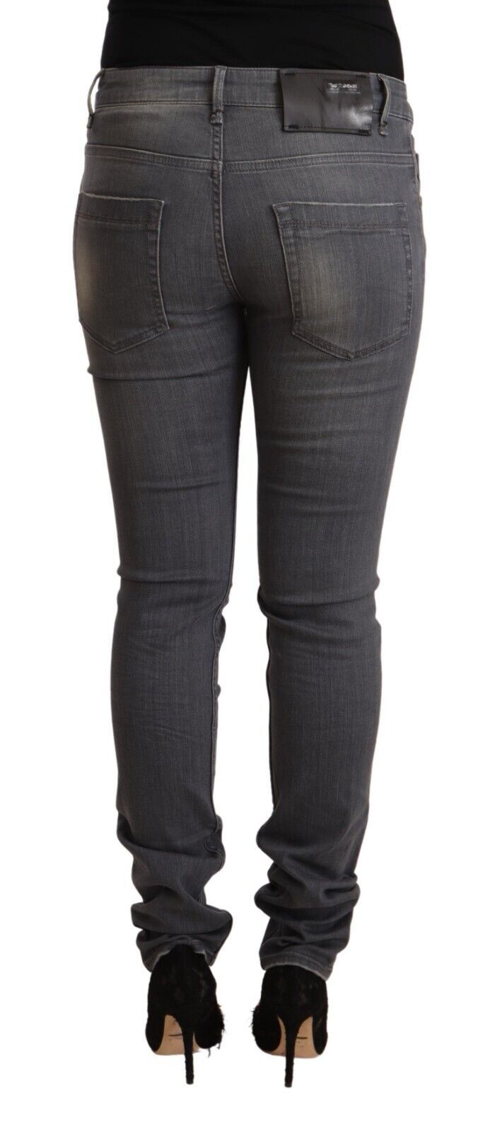 Acht – Dunkelgraue Skinny-Jeans aus verwaschenem Baumwolldenim