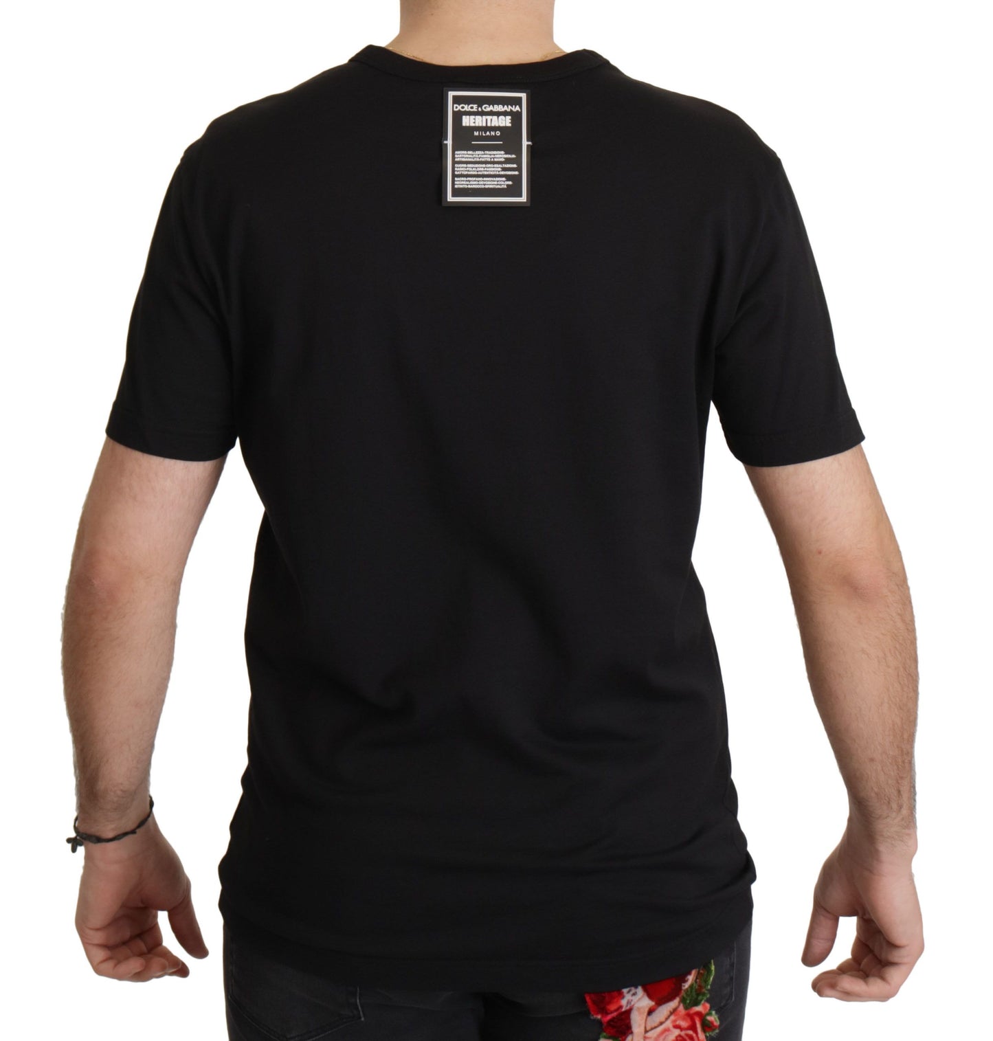 Dolce &amp; Gabbana Schwarzes T-Shirt aus Baumwolle mit Rundhalsausschnitt im DG Baroque-Stil