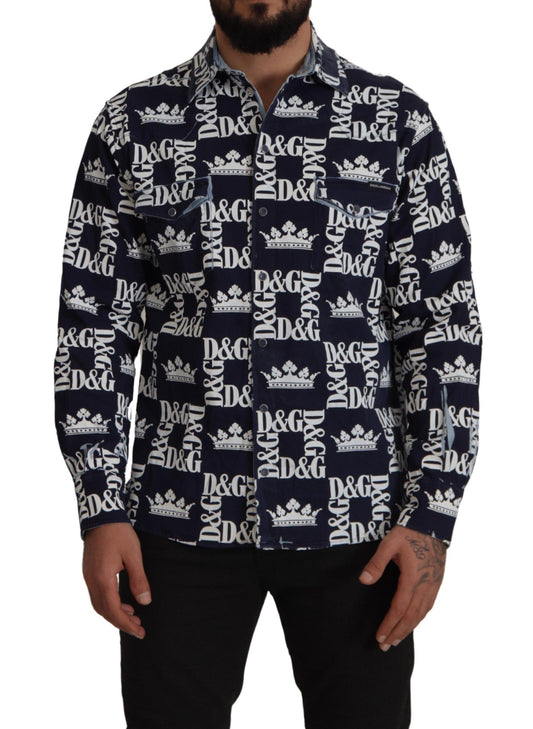 Dolce &amp; Gabbana Freizeithemd aus Stretch-Denim mit Kronenlogo in Blau