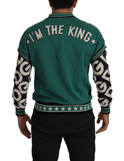 Dolce &amp; Gabbana Schwarz-Grüner Pullover mit Rundhalsausschnitt aus Baumwolle mit KING-Stern
