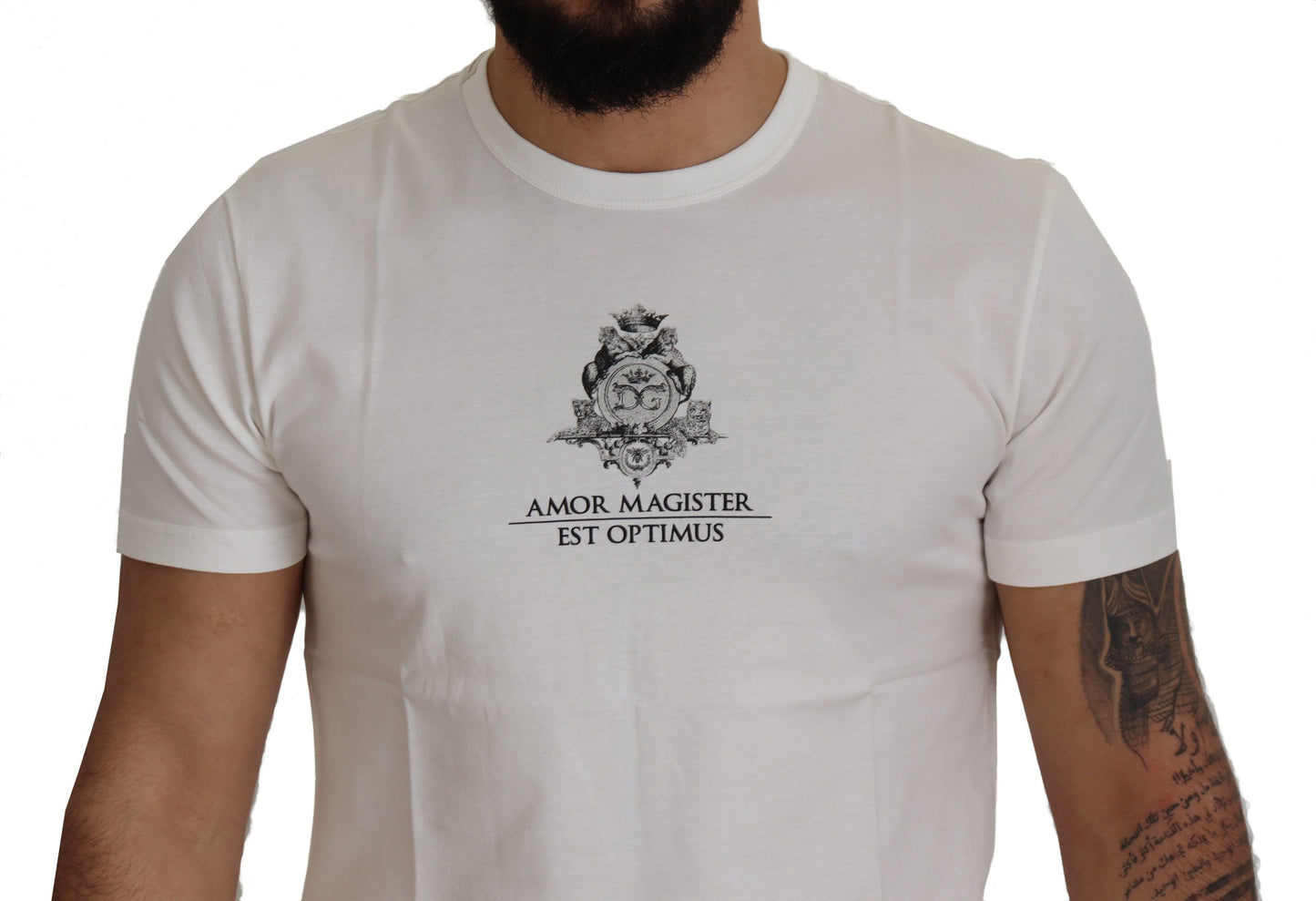 Dolce &amp; Gabbana Weißes Logo-Baumwoll-T-Shirt „Amor Magister“