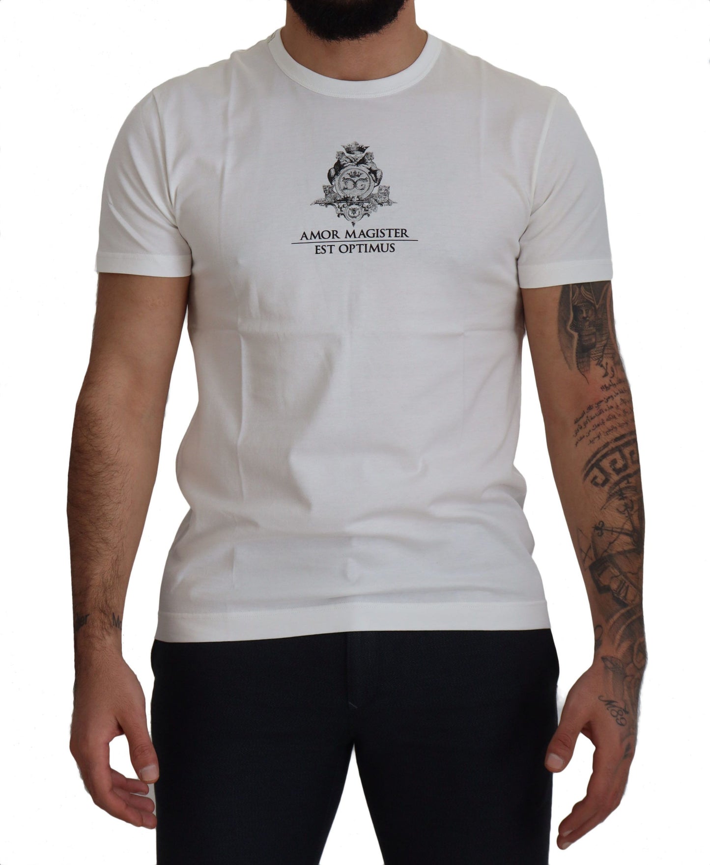Dolce &amp; Gabbana Weißes Logo-Baumwoll-T-Shirt „Amor Magister“