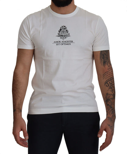 Dolce &amp; Gabbana Weißes Logo-Baumwoll-T-Shirt „Amor Magister“
