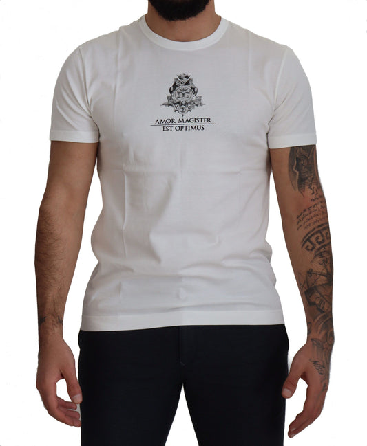 Dolce &amp; Gabbana Weißes Logo-Baumwoll-T-Shirt „Amor Magister“
