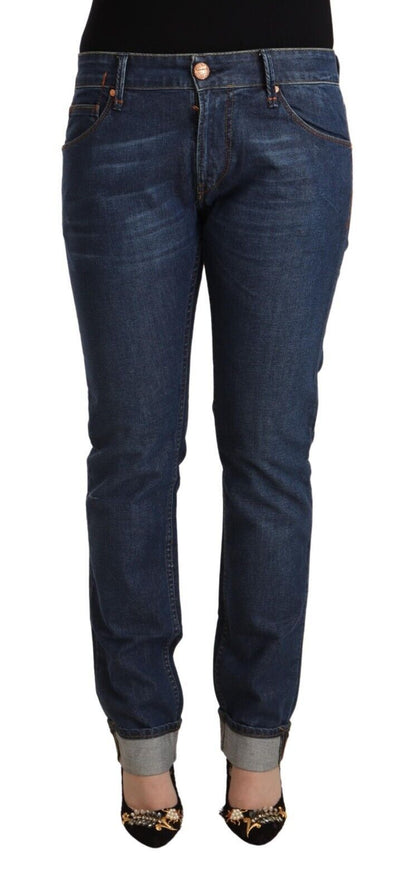 Acht – Dunkelblaue Slim-Fit-Jeans aus Baumwolldenim mit umgeschlagenem Saum