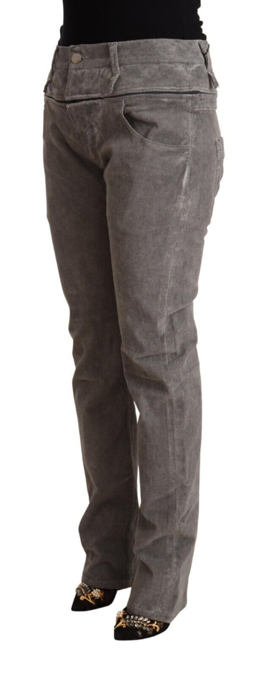 Acht Graue Straight Fit-Hose aus Baumwolle mit hoher Taille