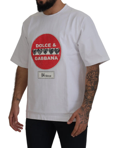 Dolce &amp; Gabbana Weißes T-Shirt mit Rundhalsausschnitt aus Baumwolle mit Amor-Herz