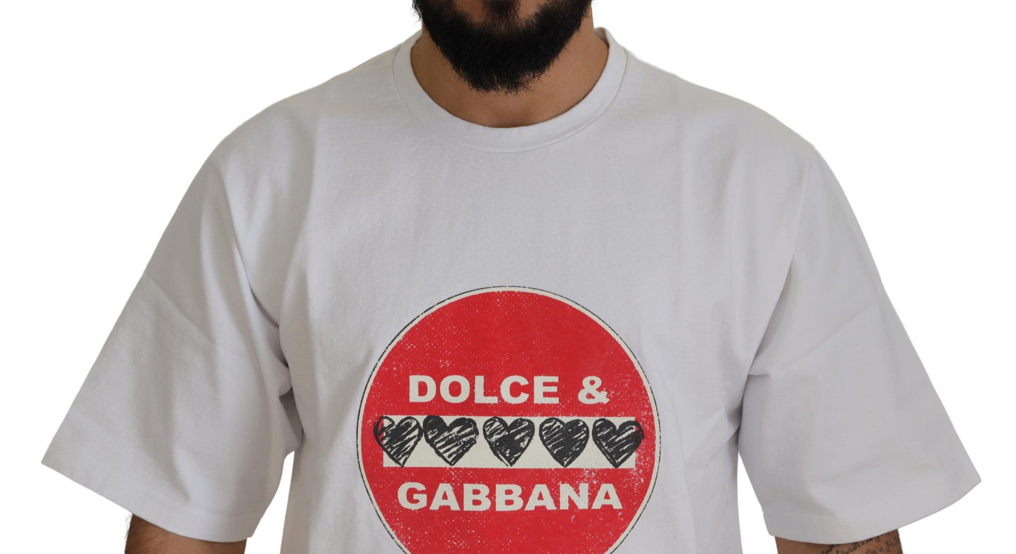 Dolce &amp; Gabbana Weißes T-Shirt mit Rundhalsausschnitt aus Baumwolle mit Amor-Herz