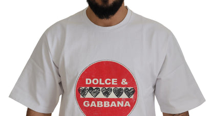 Dolce &amp; Gabbana Weißes T-Shirt mit Rundhalsausschnitt aus Baumwolle mit Amor-Herz