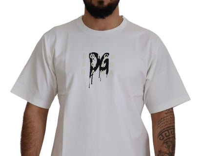 Dolce &amp; Gabbana – Weißes Baumwoll-T-Shirt mit Rundhalsausschnitt und Logo-Print