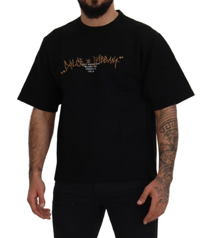 Dolce &amp; Gabbana – Schwarzes Baumwoll-T-Shirt mit Rundhalsausschnitt und Logo