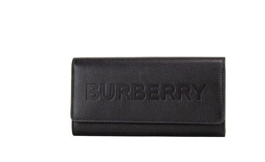 Burberry Porter – Clutch-Geldbörse mit Überschlag aus genarbtem Leder mit geprägtem Markenlogo in Schwarz