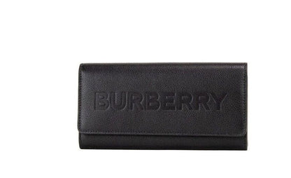 Burberry Porter – Clutch-Geldbörse mit Überschlag aus genarbtem Leder mit geprägtem Markenlogo in Schwarz
