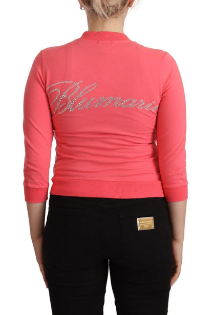 Blumarine – Rosa Pullover mit 3/4-Ärmeln und Reißverschluss und Verzierung