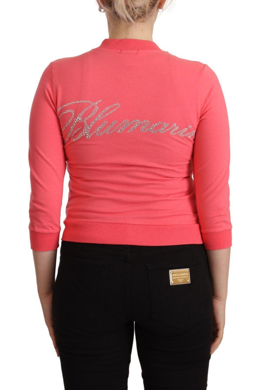 Blumarine – Rosa Pullover mit 3/4-Ärmeln und Reißverschluss und Verzierung