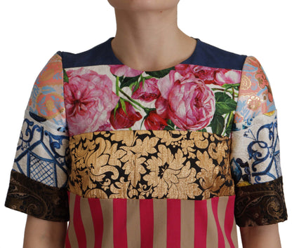 Dolce &amp; Gabbana – Mehrfarbiges Minikleid aus Jaquard mit floralem Patchwork-Muster