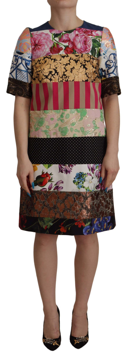 Dolce &amp; Gabbana – Mehrfarbiges Minikleid aus Jaquard mit floralem Patchwork-Muster