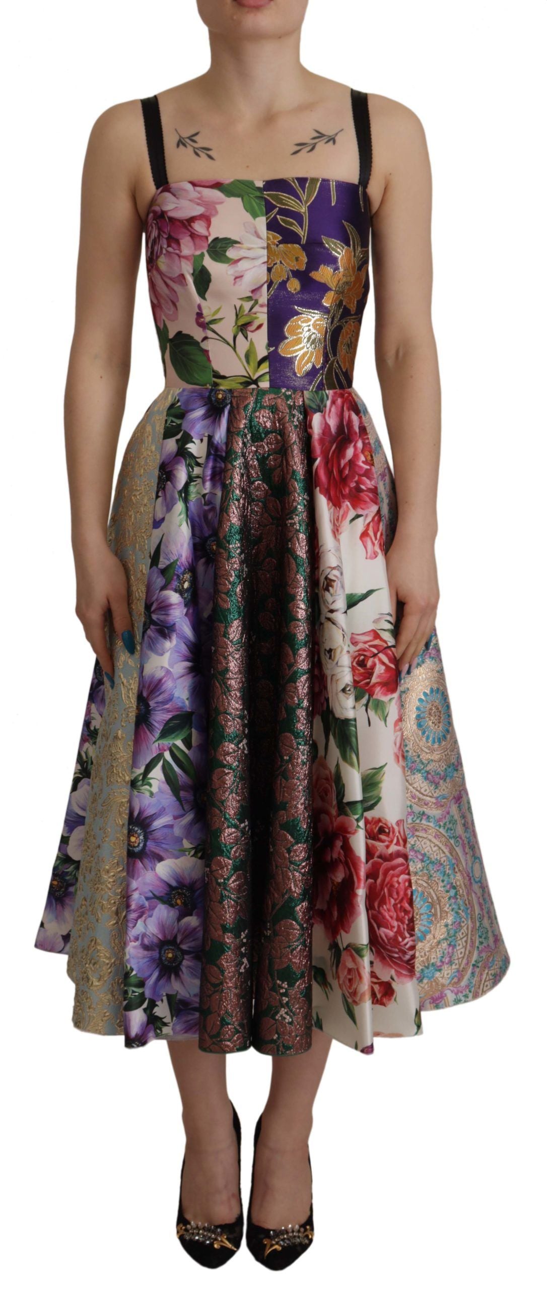 Dolce &amp; Gabbana Midikleid Patchwork Floral Jaquard Seide