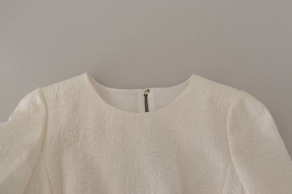 Dolce &amp; Gabbana – Weißes Jaquard-Midikleid aus geblümtem Brokat