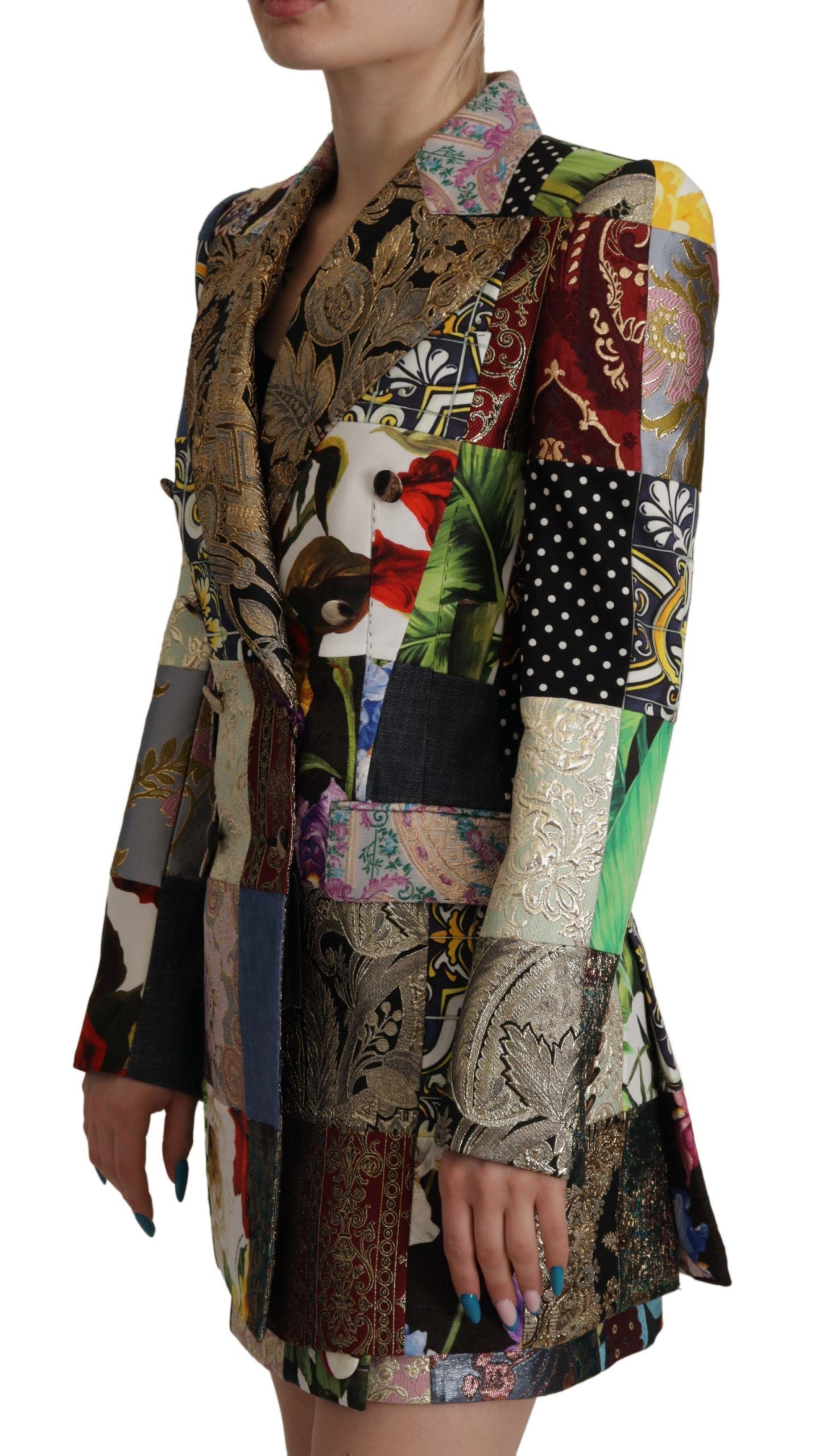 Dolce &amp; Gabbana Mehrfarbige, zweireihige Blazerjacke aus Patchwork-Jacquard