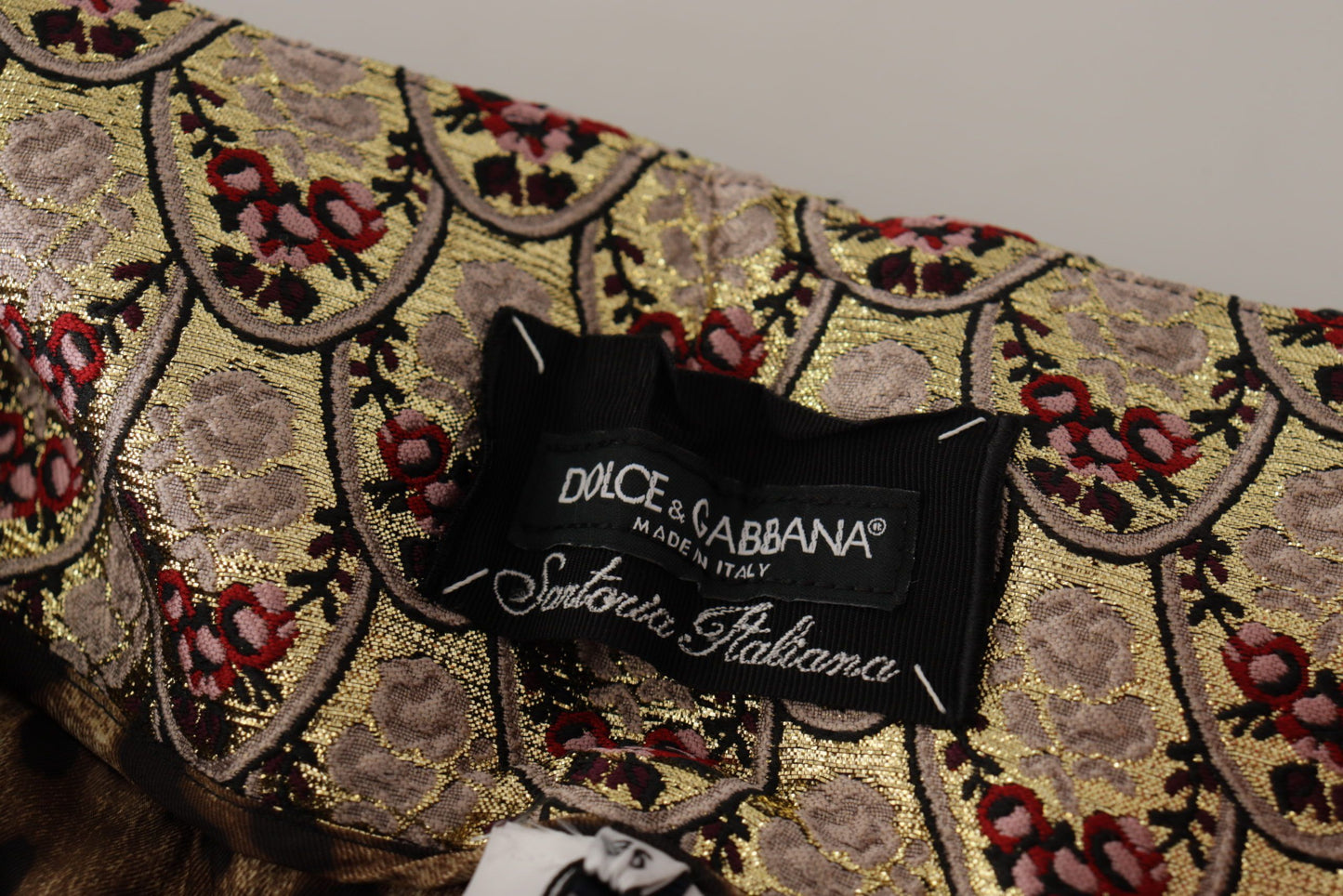Dolce &amp; Gabbana – Braune, goldfarbene Jacquard-Hose mit hoher Taille und Leopardenmuster