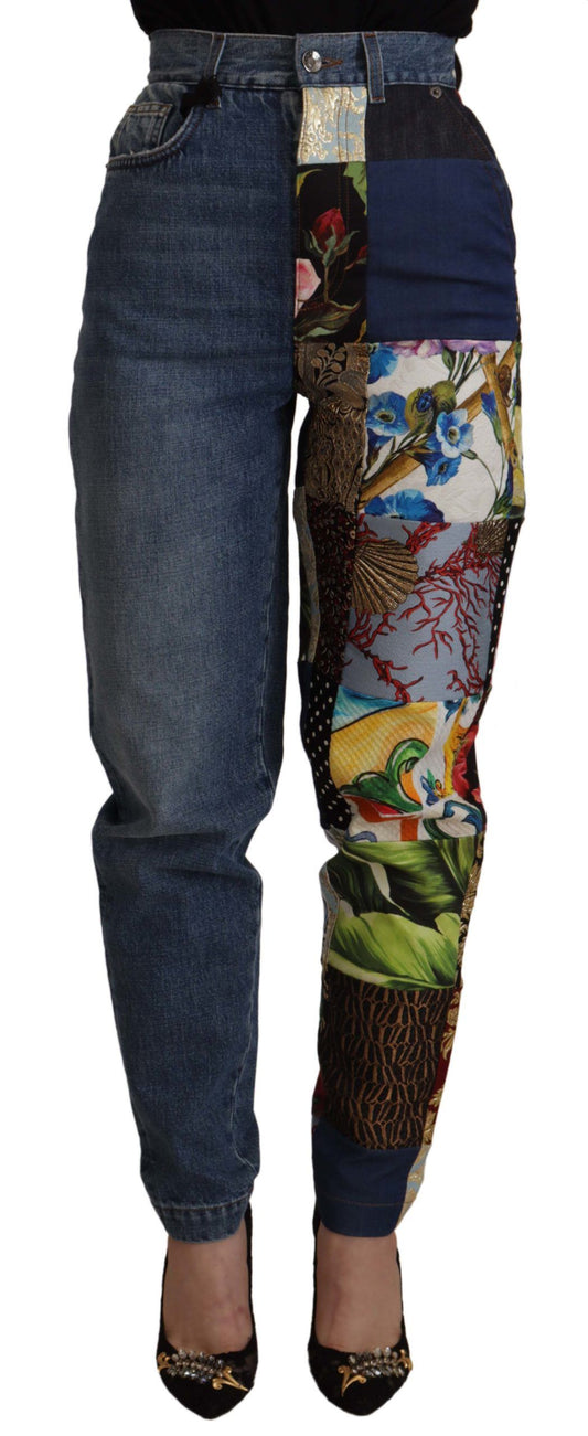 Dolce &amp; Gabbana Blue Jeans Jacquard Majolica High Waist Hose