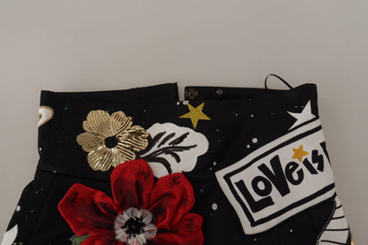Dolce &amp; Gabbana Schwarzer Pianorock mit Pailletten „Love Clock“