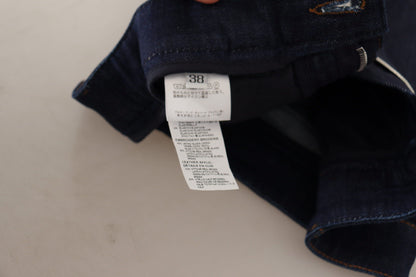 Dolce &amp; Gabbana – Hotpants-Shorts aus Stretch-Denim mit Kristallen in Blau