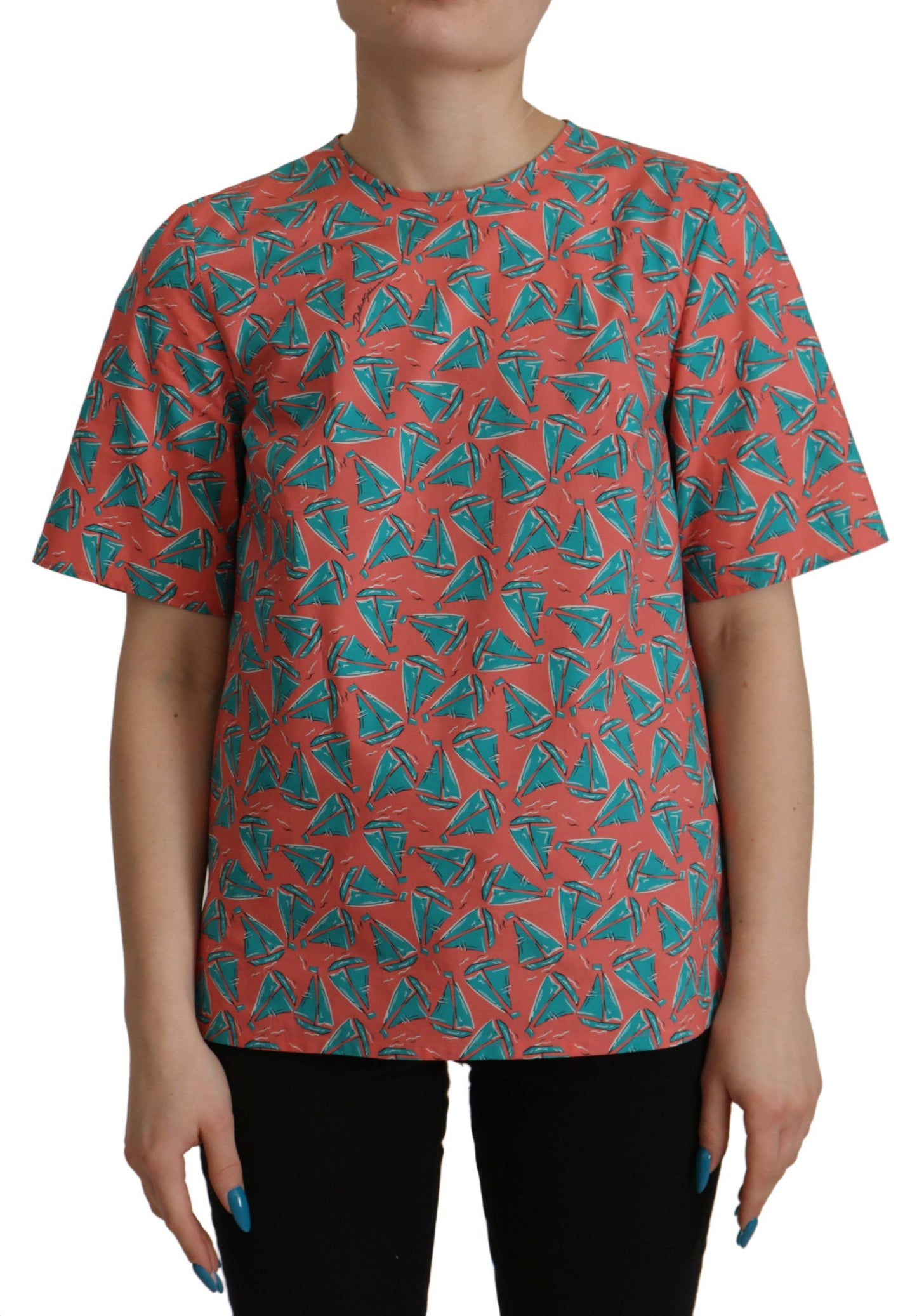 Dolce &amp; Gabbana – Rosa Baumwoll-T-Shirt mit Segelboot-Print