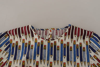 Dolce &amp; Gabbana – Weiße T-Shirt-Bluse aus Baumwolle mit Bleistiftdruck