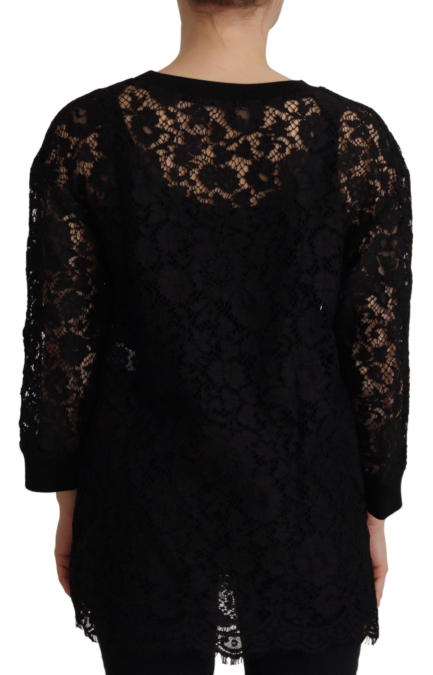 Dolce &amp; Gabbana – Schwarze Bluse mit floraler Spitze und Pullover „Sicily“