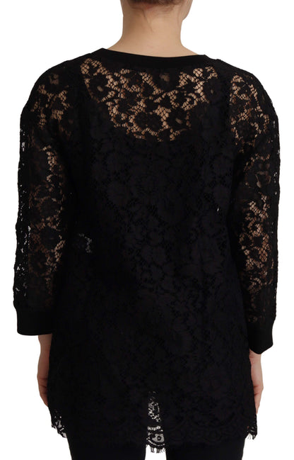 Dolce &amp; Gabbana – Schwarze Bluse mit floraler Spitze und Pullover „Sicily“
