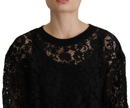 Dolce &amp; Gabbana – Schwarze Bluse mit floraler Spitze und Pullover „Sicily“