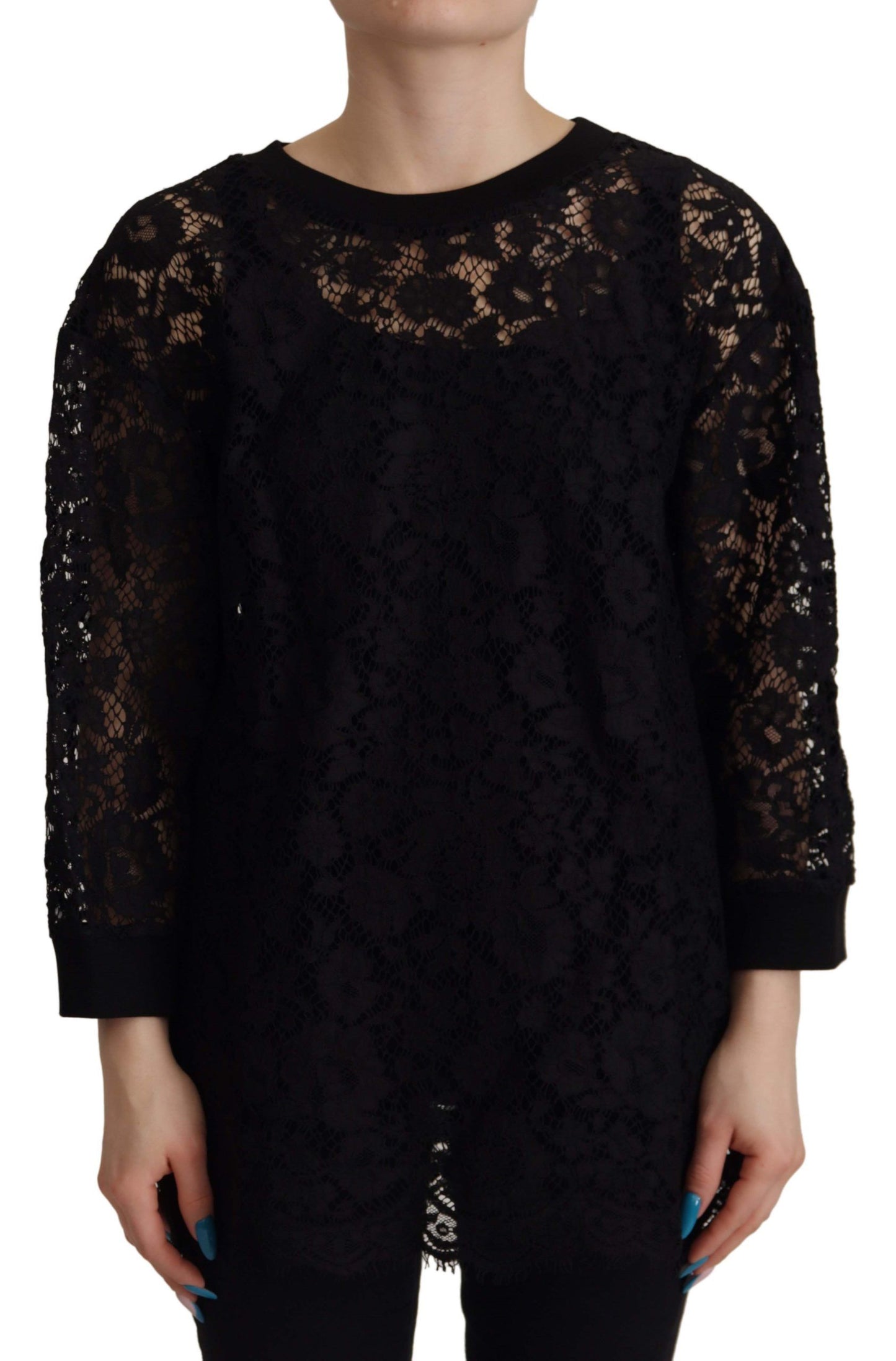 Dolce &amp; Gabbana – Schwarze Bluse mit floraler Spitze und Pullover „Sicily“